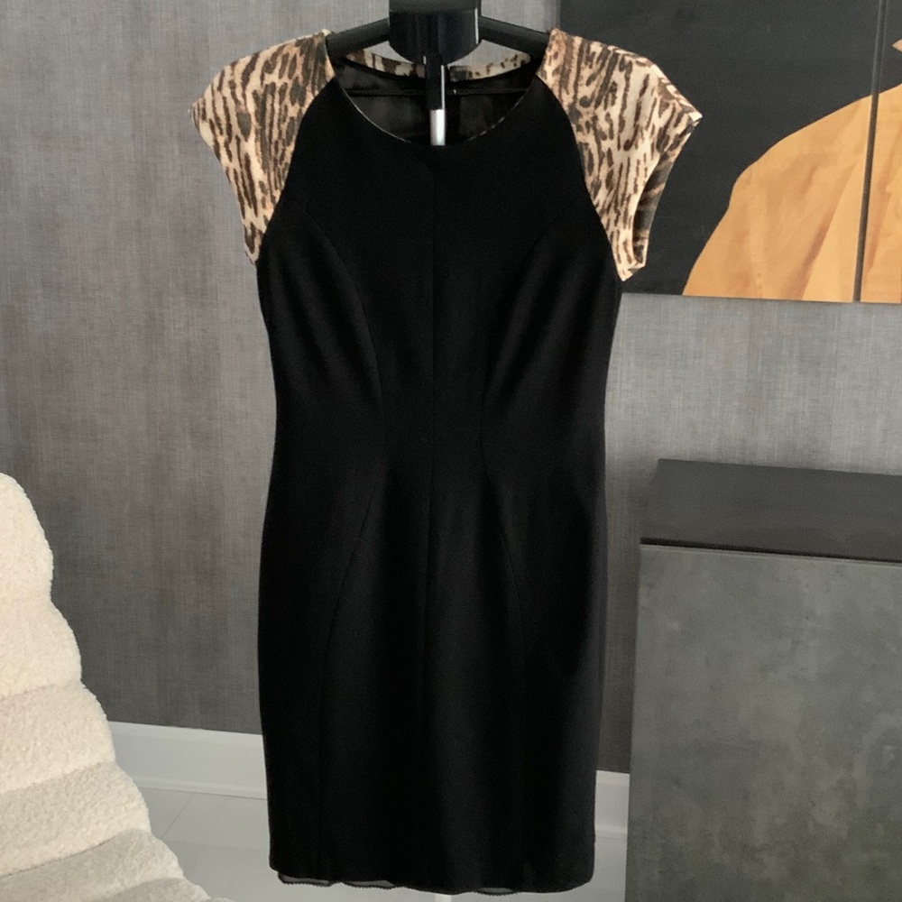 Marc Cain Black Dress with Leopard Print Shoulders - N3/6